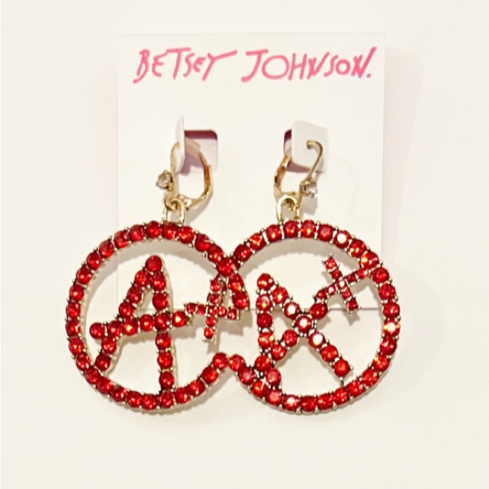 ♥️✨BETSEY JOHNSON A Plus Red Rhinestone Crystal Drop Earrings School Teacher